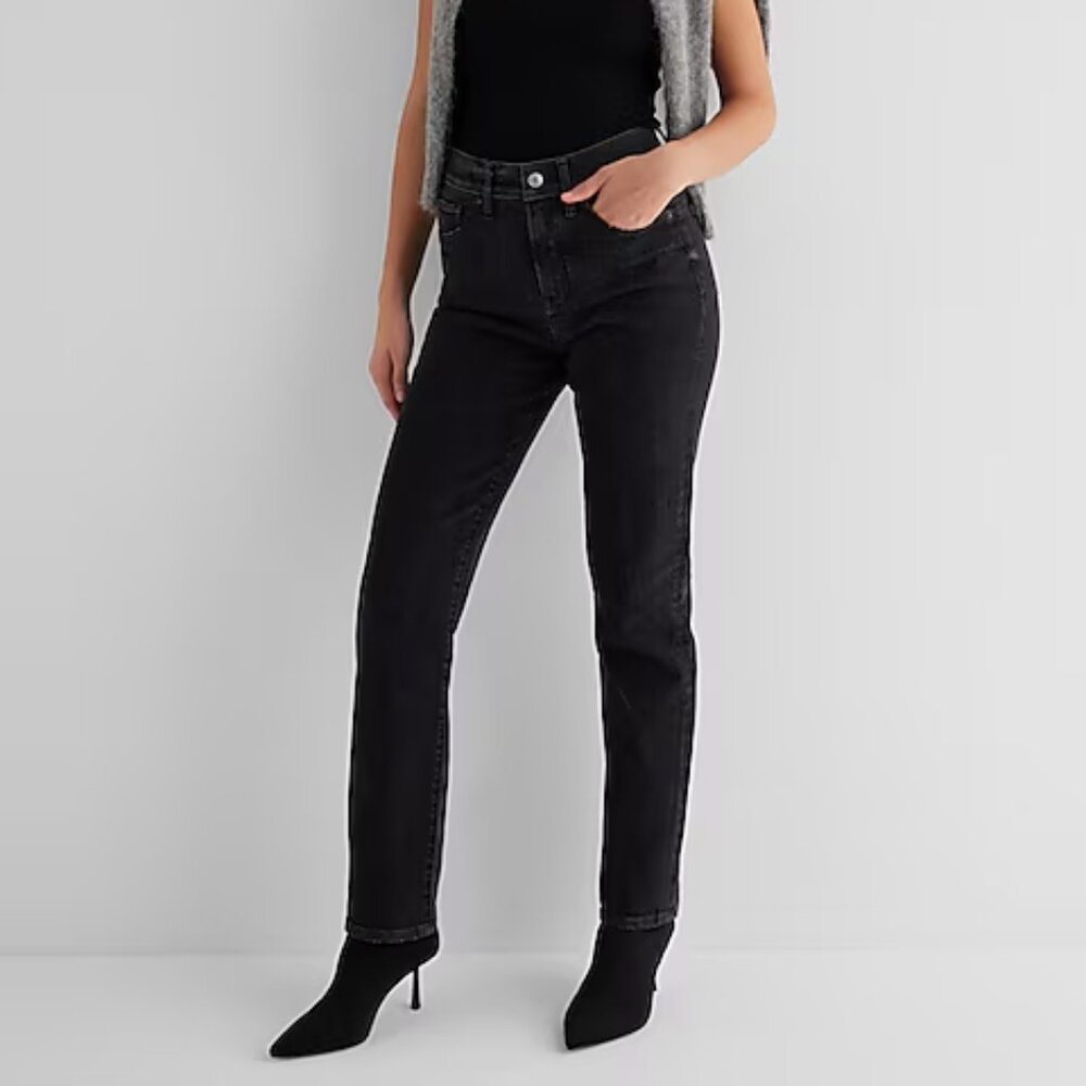 Express Black Super High Rise Modern Straight Jeans